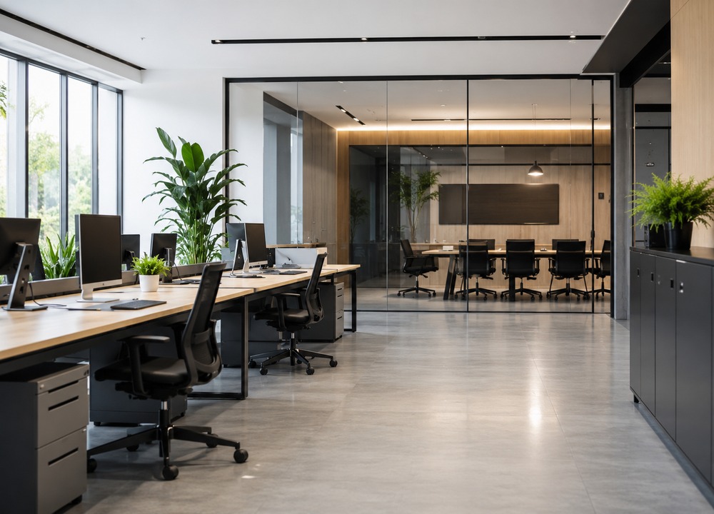 Modern ve düzenli bir ofis iç mekânı